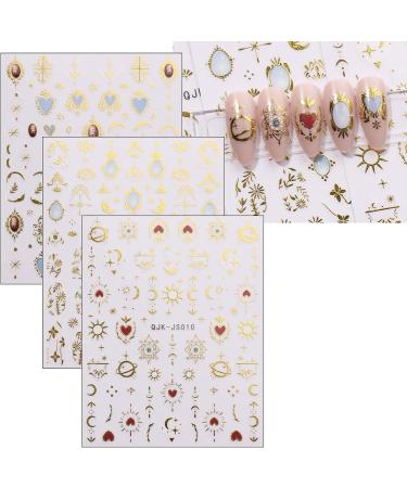 JMEOWIO 9 Sheets Heart Moon Star Sun Nail Art Stickers Decals Self-Adhesive Colorful Gold Nail Supplies Nail Art Design Decoration Accessories - Buy Online on GoSupps.com