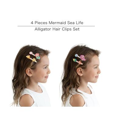 Summer Crystal Mermaid Sea Life Alligator Barrettes Hair Clips - 4Pcs Set for Girls, Kids, and Women - Buy Online on GoSupps.com