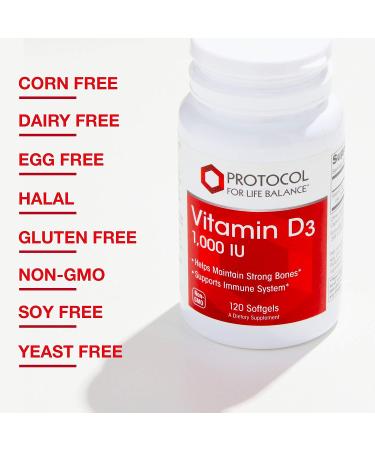 Protocol Vitamin D3 1000 IU - Immune Support & Bone Health - 120 Softgels - Buy Online on GoSupps.com