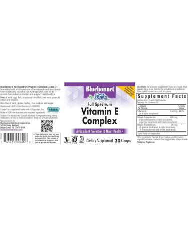 BlueBonnet Full Spectrum Vitamin E Complex Capsules 30ct (Pack of 1) | 743715006003 - Buy Online on GoSupps.com