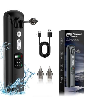 2025 Upgraded Smart Ear Washer - 3 Modes & 8 Speed Adjustable Ear Cleaning Kit with Temperature Detection 1200mAh with USB IPX7 Waterproof 2 Nozzles for Family Use (Black)