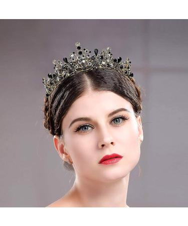 Lurrose Luxury Black Crystal Crown - Baroque Halloween Tiara & Rhinestone Queen Crown - Buy Online on GoSupps.com