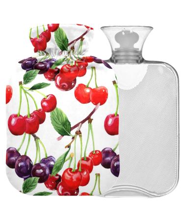 Naanle red cherry blue cherry hot water bottle with cover transparent hot water bottle 1l warm head for bed hand feet warmer pain relief heat and cold therapy