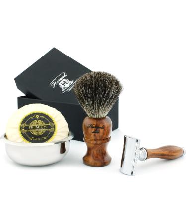 Wooden Shaving Kit for Men - Double Edge Safety Razor, Badger Brush, Soap, Bowl, and Carrying Box - Perfect Gift for Dad - Buy Online on GoSupps.com