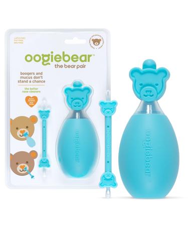 oogiebear Bear Pair   The Safe Baby Booger Cleaner and Nose Sucker Duo | Bulb Aspirator and 2-in-1 Nose and Ear Wax Cleaner | Latex and BPA Free - Blue Blue bear pair