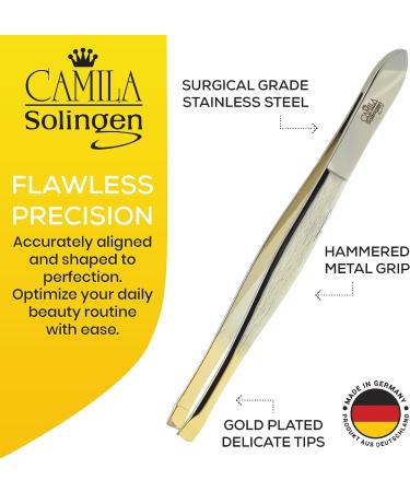 Camila Solingen CS31 3.5 Gold Tipped Surgical Tweezers - German Stainless Steel, Straight Tip, for Flawless Facial Hair & Eyebrow Shaping - Men/Women - Buy Online on GoSupps.com