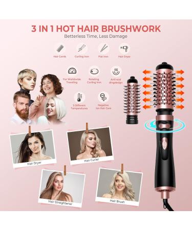3-in-1 Hair Dryer Brush Set - Rotating Hot Air Spin Brush with Ionic Technology - Detachable Curling Brushes in Black & Gold - Buy Online on GoSupps.com