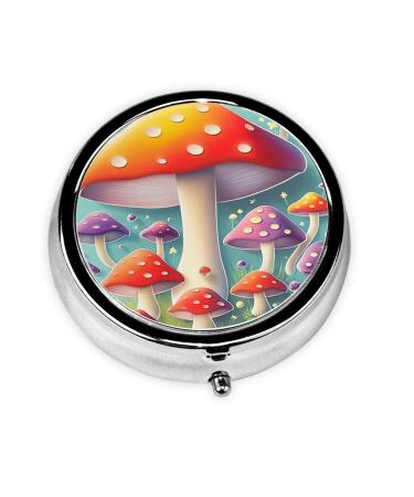 Cayenne Mushroom Portable Metal Pill Box Round Mini 3-Compartment Plastic Insert hinged Fastening Design Suitable for Small Pills Must-Have for Travel