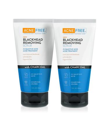 Acne Free Blackhead Removing Exfoliating Face Scrub with 2% Salicylic Acid and Charcoal Jojoba 5 Ounce - Pack of 2