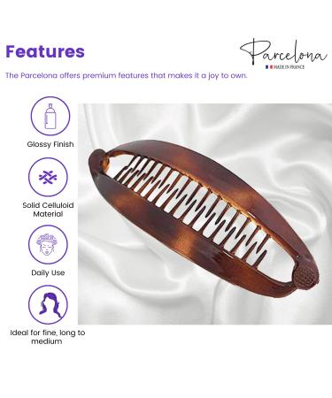 Parcelona French Curved Tortoise Shell Celluloid Ponytail Holder Banana Hair Clip Medium Size - No Slip Grip | Made in France - Buy Online on GoSupps.com
