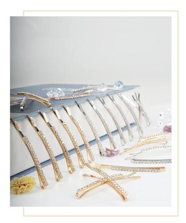 24 Pcs Gold Rhinestone Bobby Pins for Women - Fancy X Shaped Hair Clips for Wedding Bridal - Sparkling Hair Accessories - Buy Online on GoSupps.com