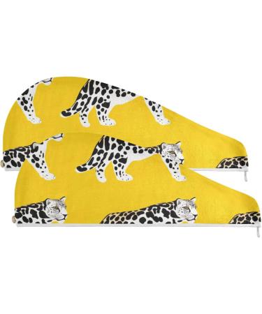 Black Cheetah Yellow Hair Towel 2 Pack - Super Absorbent Quick Dry Hair Turbans for Women & Girls - Buy Online on GoSupps.com