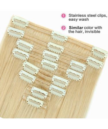 Clip-In Hair Extensions | 100% Remy Human Hair | 18 Clips Thick Double Wefts | #60 Platinum Blonde (25cm-110g) - Buy Online on GoSupps.com