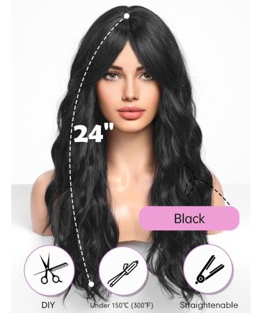Wokestar Long Black Synthetic Hair Wig with Curtain Fringe for Women - Buy Online on GoSupps.com