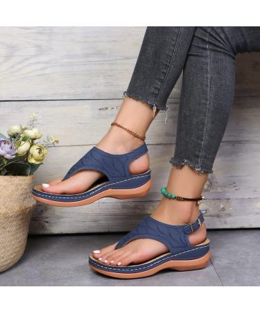 DHZLH Almusi Leather Orthopedic Arch Support Sandals - Diabetic Walking Sandals (Blue 6) - Buy Online on GoSupps.com