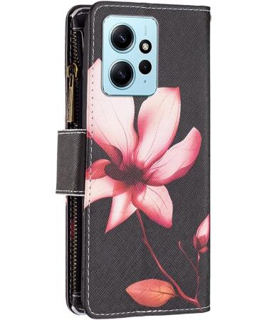 VQWQ Xiaomi Redmi Note 12 4G Case - Protective Leather Flip Cover with Lanyard & Zipper Compartment | Durable Lotus Design - Buy Online on GoSupps.com