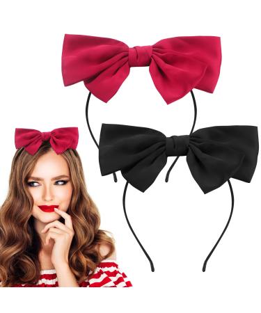 Greoer Red Bowknot Hairband Soft Cloth Red Ribbon Headband Elastic School Uniform Bow Headband Hair Accessories for Girls and Women Ideal for School Birthday Halloween Costume Daily Decoration