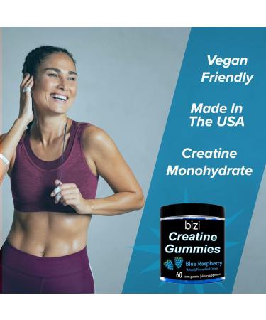 Bizi CREATINE Gummies 1000mg - Blue Raspberry Flavor - Pre-Workout Supplement for Men & Women - Vegan & Gluten Free - 60 ct - Buy Online on GoSupps.com