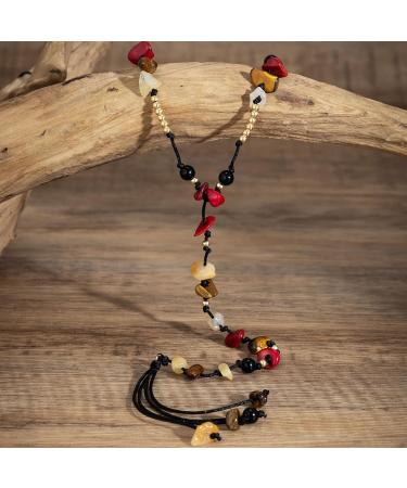 Oralgo Handmade Stone Pearl Fringe Necklace | Colorful Ethnic Choker for Trendsetters | Turquoise & Wax Thread Collarbone Chain - Buy Online on GoSupps.com