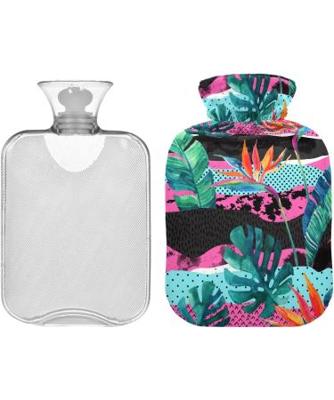 NAANLE 2L Hot Water Bottle with Watercolor Flowers & Palm Leaves - Transparent Heat Therapy Pain Relief for Bed Hands & Feet - Buy Online on GoSupps.com