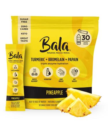 Bala Turmeric Enzyme Electrolyte Powder Packets, Post Workout Muscle Recovery Drink, Sugar Free Keto Hydration Mix for Gut Health, Immune Support, Joint Support, Natural Flavors, Pineapple, 30 Pack Pineapple 30 Count (Pack…