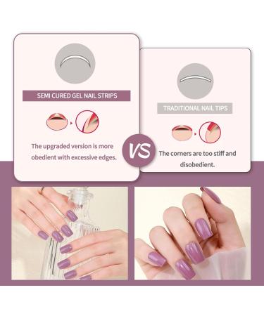 Beautfave Semi Cured Gel Nail Strips White 16Pcs - Waterproof Purple Nail Wrap Stickers with Nail File - UV/LED Lamp Required - Buy Online on GoSupps.com