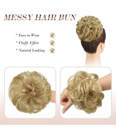 FESHFEN Messy Bun Scrunchie - Synthetic Wavy Curly Chignon Ponytail Hair Extension in Gloden Blonde 22/613# - 38g - Pack of 1 - Buy Online on GoSupps.com
