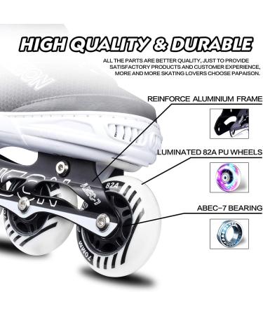 PAPAISON Adjustable Inline Skates with Light Up Wheels - White, Large (Youth & Adult 4-7 US) - Buy Online on GoSupps.com