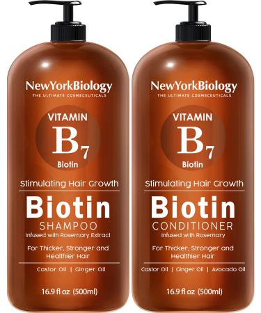 New York Biology Biotin Shampoo and Conditioner Set for Hair Growth and Thinning Hair Thickening Formula for Hair Loss Treatment For Men & Women Anti Dandruff - 16.9 fl Oz 16.9 Fl Oz (Pack of 2)