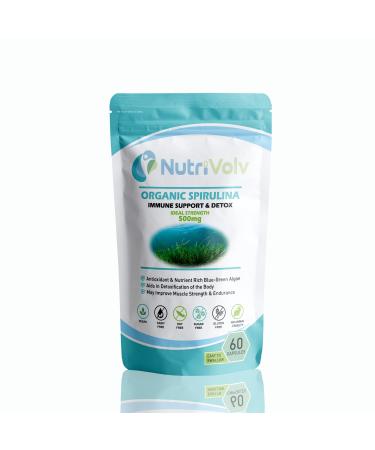 Organic Spirulina 500mg Natural Vegan Protein Source | Detox | Immune Support | Antioxidant | Weight Loss | 60 Capsules