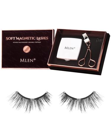 MLEN Dual Magnetic Eyelashes - Soft Magnets False Eyelashes Reusable 3D Lashes Extension with Tweezers NO Eyeliner and Glue Free (Manga Damosel)