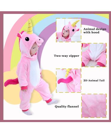 Doladola Baby Unicorn Flannel Hooded Romper | Toddler Jumpsuit | Infant Outfit 6-12 Months Pink - Buy Online on GoSupps.com