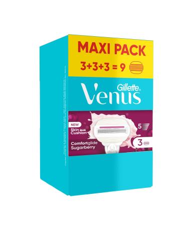 Gillette Venus Comfortglide Sugarberry Blade Refills Pack of 3 x 3 for Women with 5 Integrated Blades for a Smooth, Near Shav