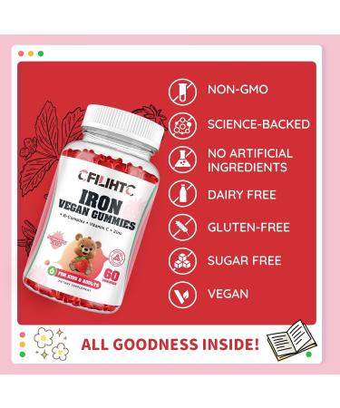 Iron Gummies for Kids, Women & Men, Iron Supplement with Multivitamin - Vitamin B Complex, C, B6, B12, Folate, Zinc for Anemia, Iron Deficiency, Blood Builder, Energy - Strawberry Flavor, Vegan 60ct - Buy Online on GoSupps.com