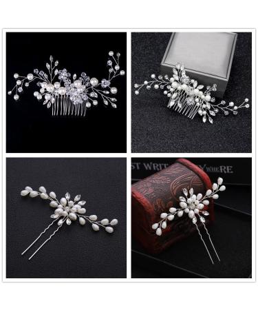Elegant Bride Wedding Hair Comb Set | Crystal Pearl Hair Clips & Silver Vine Headdress for Girls - Buy Online on GoSupps.com