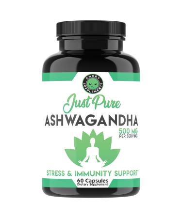 Angry Supplements Just Pure Ashwagandha Root Powder 500mg Ashwa Per Serving 60 Capsules Herbal Immunity & Mood Support for Men and Women (1-Bottle)