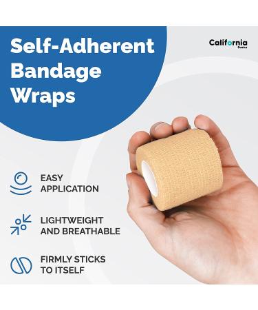 Brown 2 Inch Self Adhesive Bandage Wrap - 5 Yards Cohesive Tape for Sports | 12 Pack Non-Woven Athletic Tape for Wrists, Knees, and Ankles - Buy Online on GoSupps.com