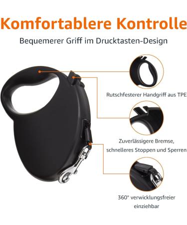 Amazon Basics Retractable Dog Leash - Small Black | Durable Ergonomic & Perfect for Travel - International Shipping Available - Buy Online on GoSupps.com