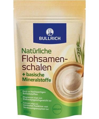 Bullrich natural psyllium husk + basic minerals |Promote natural digestion and intestinal health |Vegan |200 g 24 portions (1 Pack) /