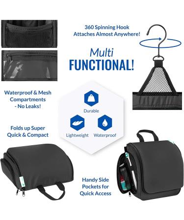 Premium Travel Hanging Toiletry Bag with Expandable Compartments - Jet Black - Buy Online on GoSupps.com