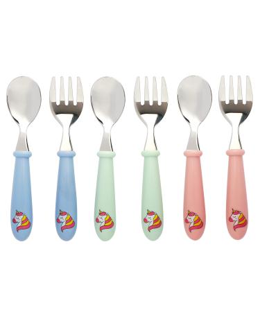 EXZACT Kids Cutlery 6pcs Stainless Steel 18/10 - Children's Cutlery Toddler 3 x Forks 3 x Spoons - Dishwasher Safe - BPA Free - Unicorn