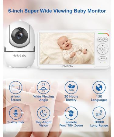 HelloBaby Portable Baby Monitor with Camera and Audio 6'' World First IPS Screen Baby Camera Monitor No WiFi 30-Hrs Battery ECO VOX 2 Way Talk With Night Vision Up To 1000ft Video - Buy Online on GoSupps.com