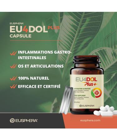 EUSPHERA - EU4DOL Plus - Natural dietary supplement to improve bone and joint function with Boswellia Serrata and PEA 30 Soft Gel Made in Italy - Buy Online on GoSupps.com