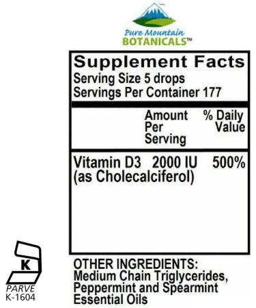 Pure Mountain Botanicals Flavored Vitamin D Drops Mint Flavored Liquid Vitamin D3-2000iu per Serving - 1oz Bottle - Buy Online on GoSupps.com