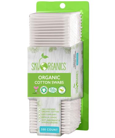Sky Organics Organnic Cotton Swabs for Sensitive Skin, 100% Pure GOTS Certified Organic for Beauty & Personal Care, 500 ct. 500 Count (Pack of 1)