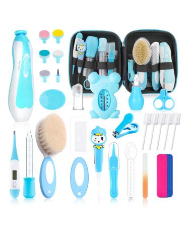 Baby Healthcare and Grooming Kit for Newborn Kids 19PCS Upgraded Safety Baby Care Kit Newborn Nursery Health Care Set Baby Electric Nail Filer Kit Infant Baby Care Products (Blue)
