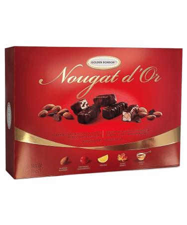 Golden Bonbon Nougat d Or Dark Belgian Chocolate Covered Honey Almond Nougat Assorted Nougat Candy Individually Packed Gluten Free Nougat Full of Almonds Halal Certified 225 Grams