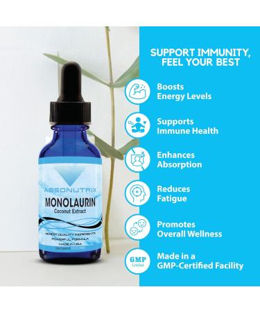 Absonutrix Monolaurin Liquid Extract - 4oz Liquid 830 mg 142 Servings Made in USA Quick Absorption Quality Potent Ingredients Non-GMO GMP Certified Facility Cruelty-Free Products a - Buy Online on GoSupps.com