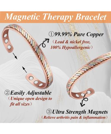 Cigmag Lymphatic Drainage Copper Bracelet for Women - Adjustable Magnetic Brazaletes Cuff Bangle in Braided Tricolour - Ultra Strength Magnet - Gift Box Included - Buy Online on GoSupps.com