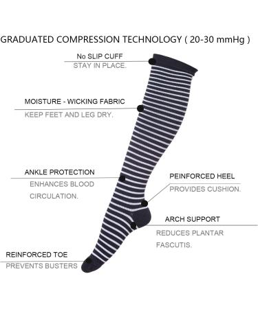 6 Pairs Compression Socks for Men & Women | Non-Slip Long Tube 20-30 mmHg | Ideal for Running, Nursing, Circulation, Recovery, Stamina Boost | Perfect for Hiking, Travel, and Flights - S-M Black & White - Buy Online on GoSupps.com